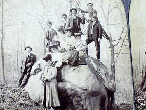 Bonaparte Iowa-13 People on a Boulder in the Woods.JPG